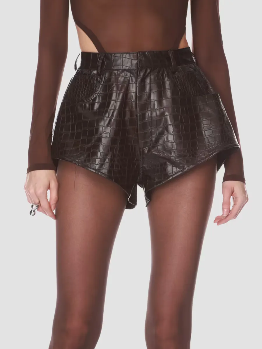 Croc-Embossed Faux-Leather Shorts by Bronx Banco