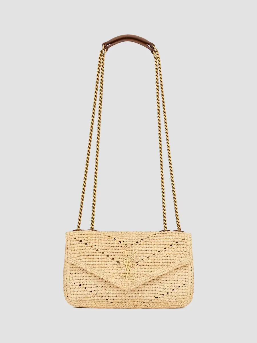 Loulou Mini Shoulder Bag in Raffia by Saint Laurent