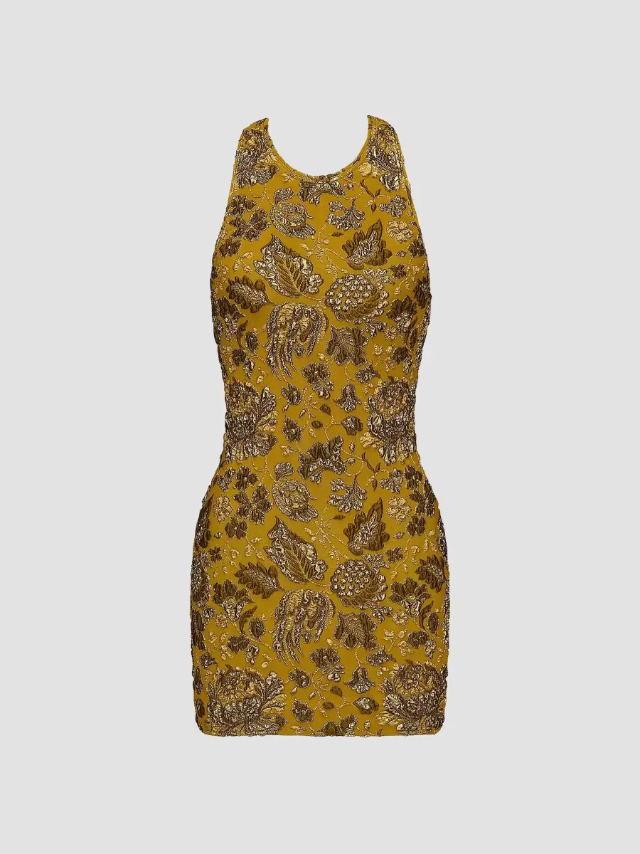Cross-Back Mini Dress in Stretch Brocade by Saint Laurent