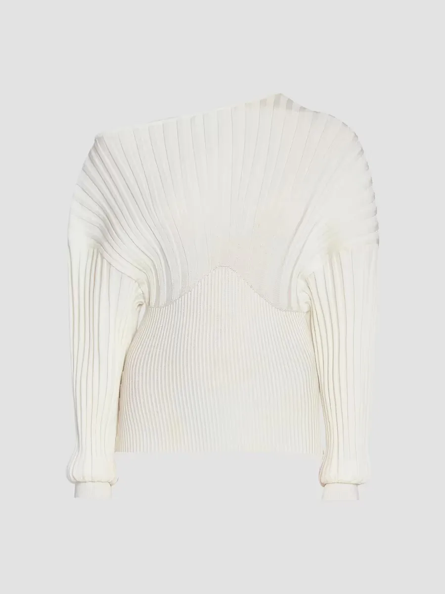 Ribbed One-Shoulder Sweater by Balmain