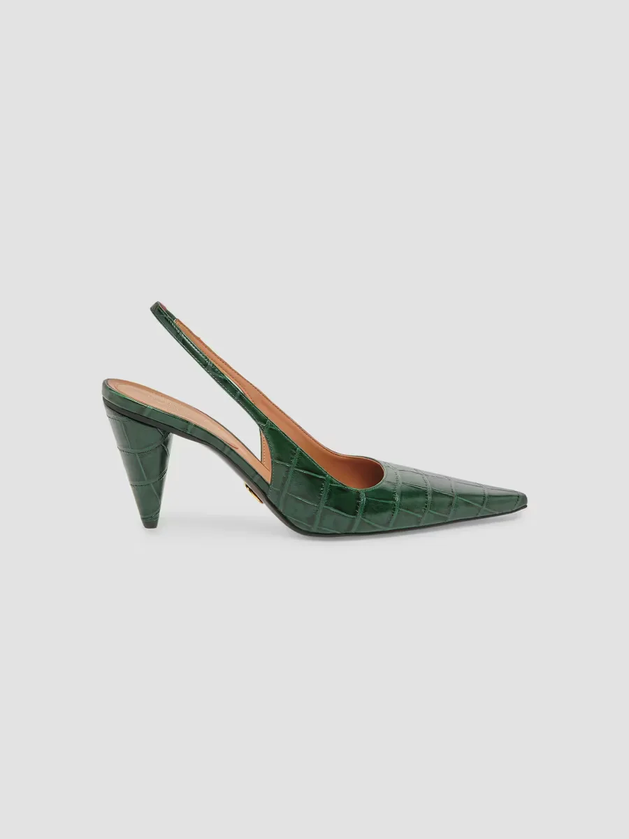 80MM Croc-Embossed Cone-Heel Slingback Pumps by Stella McCartney