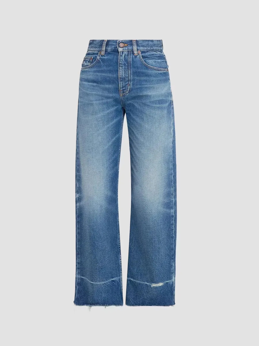 Cotton Wide-Leg Crop Jeans