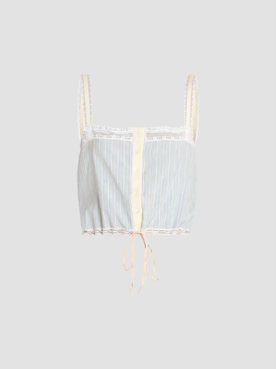 Lace-Trim Striped Silk Top by Chloé