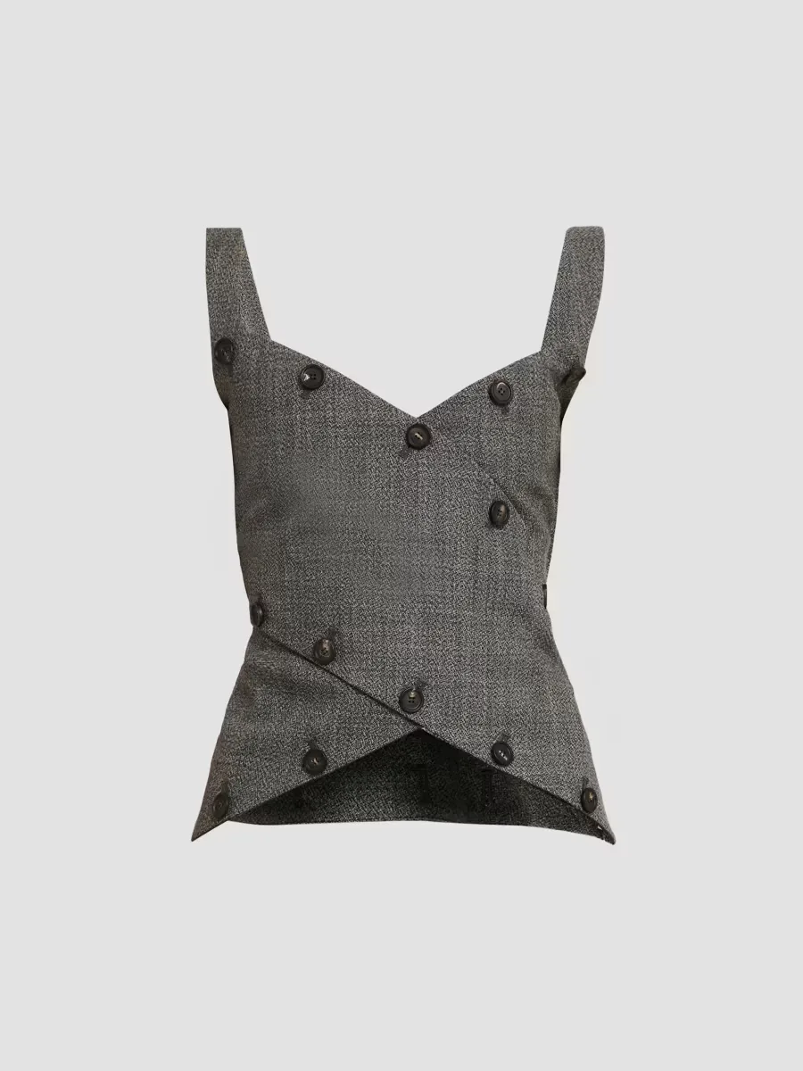 Button-Detail Moulin Wool Sleeveless Top by Ferragamo