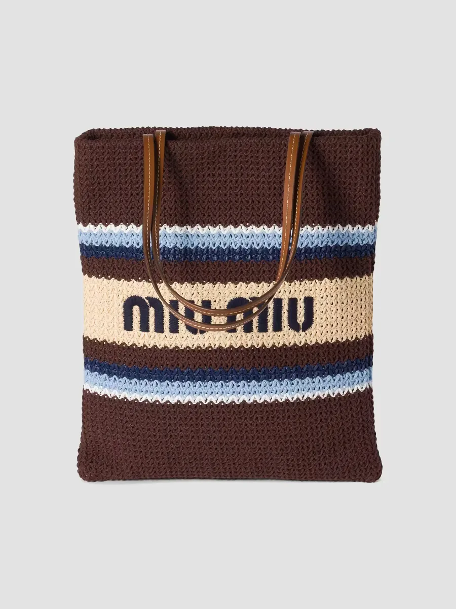Raffia-Effect Woven Tote Bag by Miu Miu