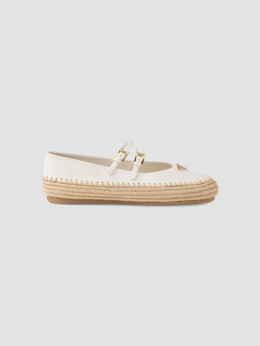 Nappa Leather and Raffia Ballerinas by Prada