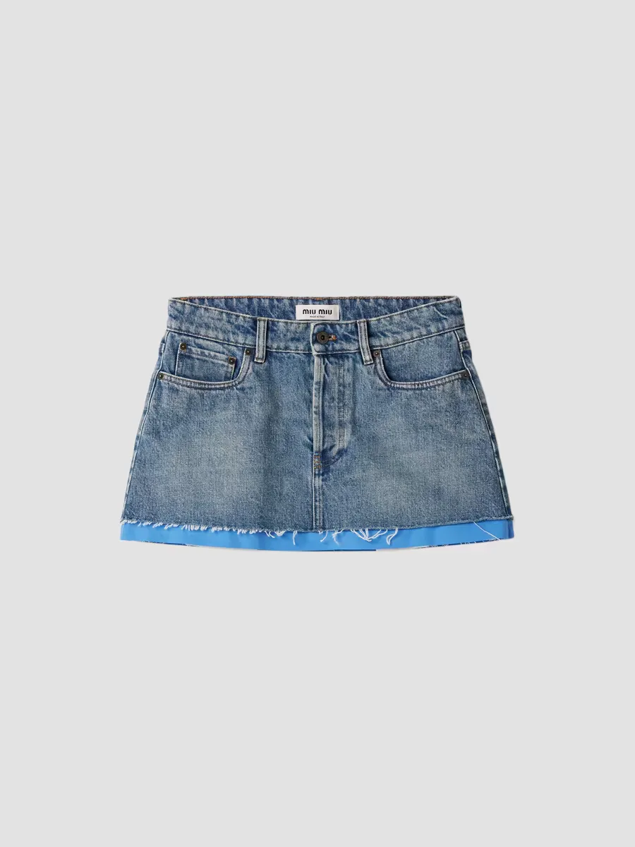 Denim and Poplin Mini Skirt by Miu Miu