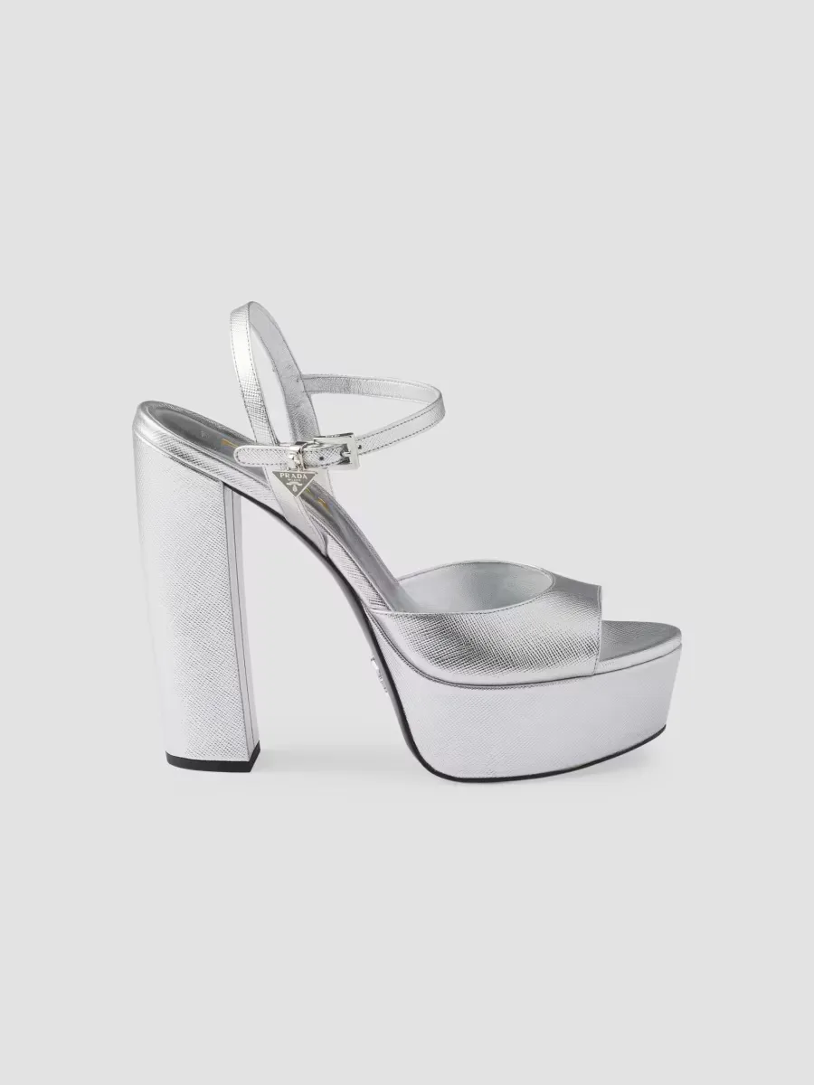 Patent Saffiano Leather Platform Sandals