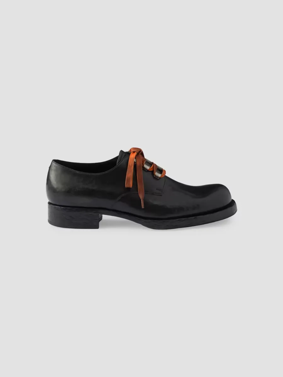 Antiqued Leather Lace-Up Shoes by Prada