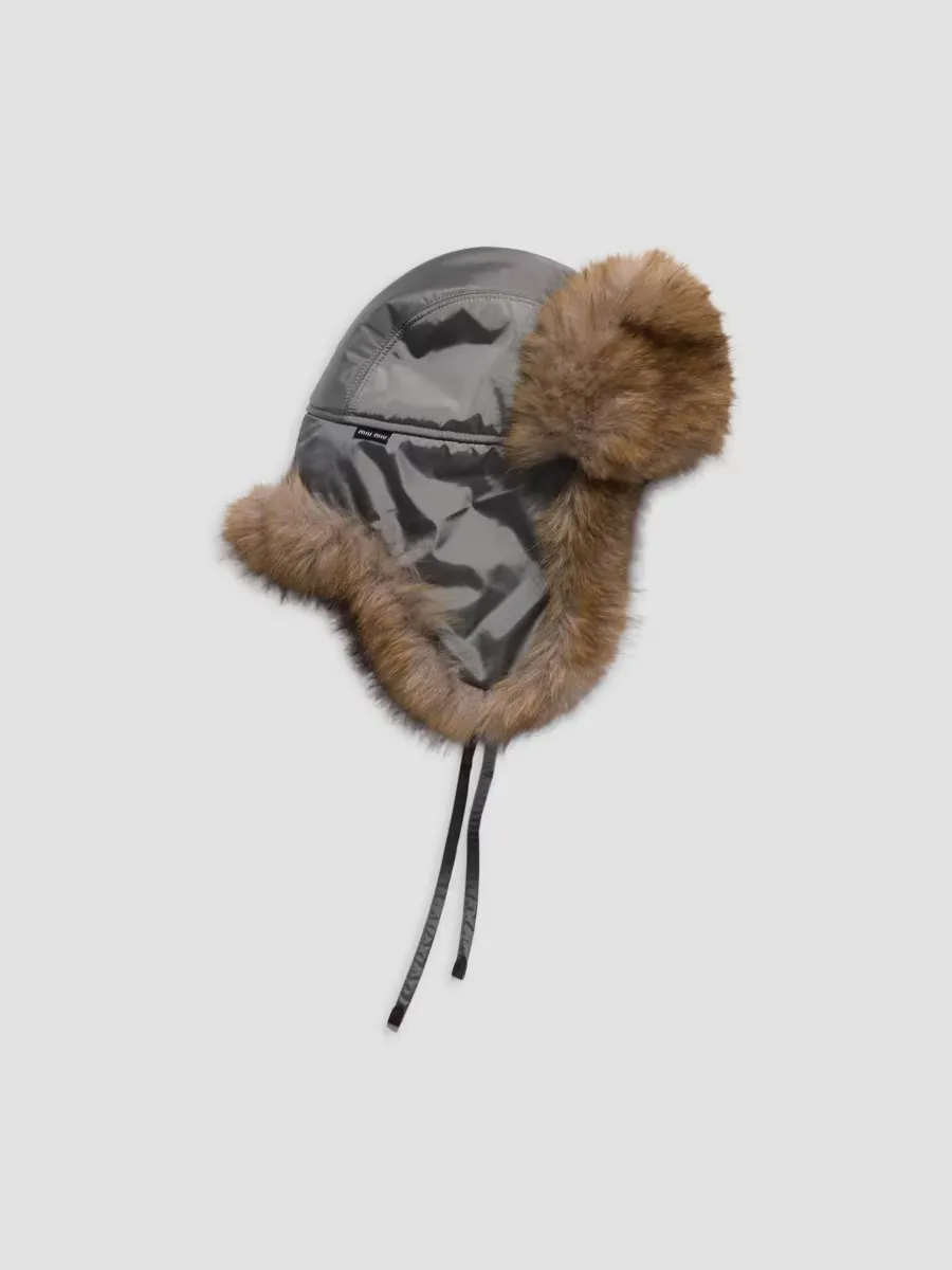 Technical Fabric and Faux Fur Trapper Hat by Miu Miu