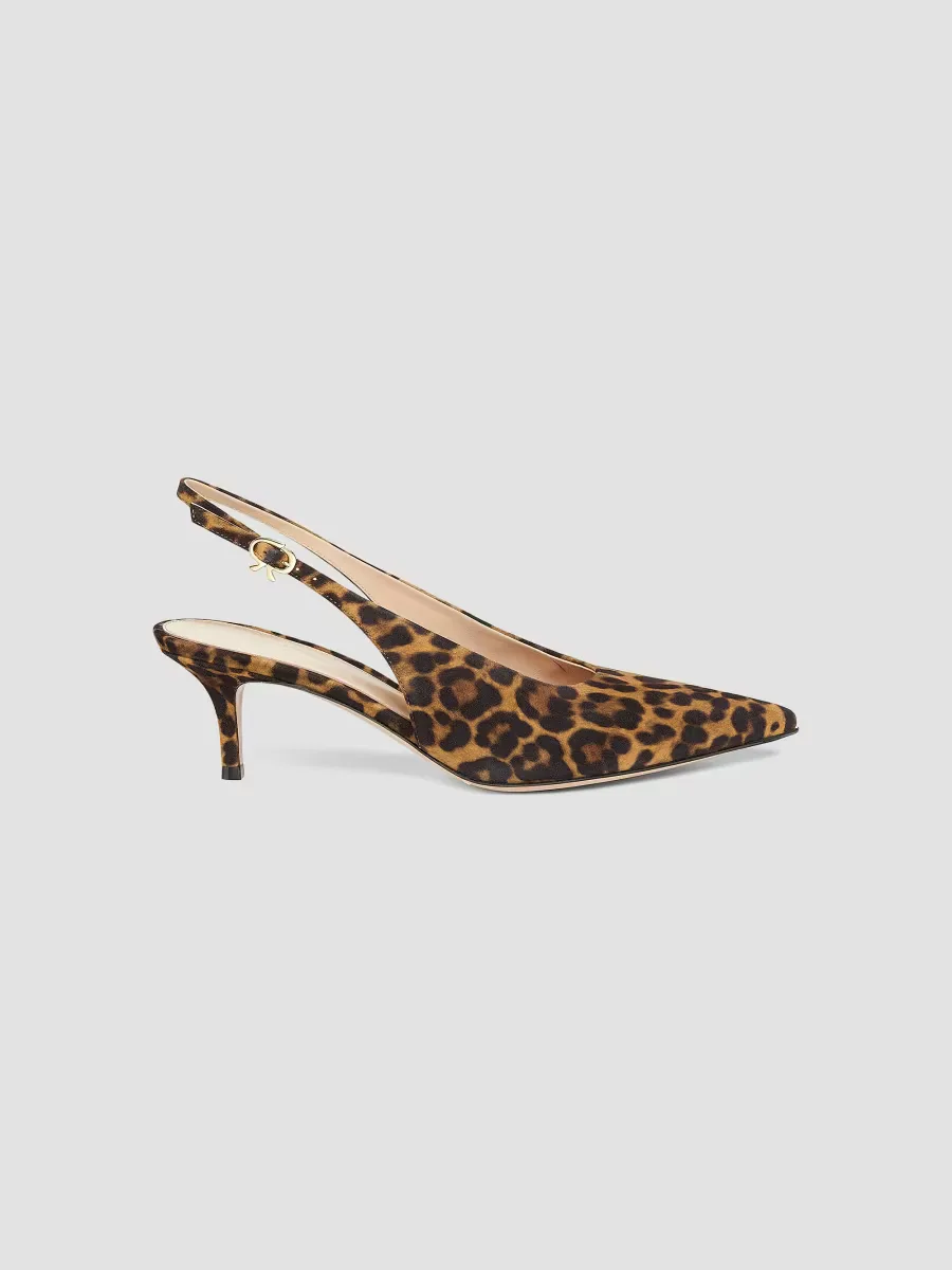 55MM Leopard Print Suede Slingback Pumps