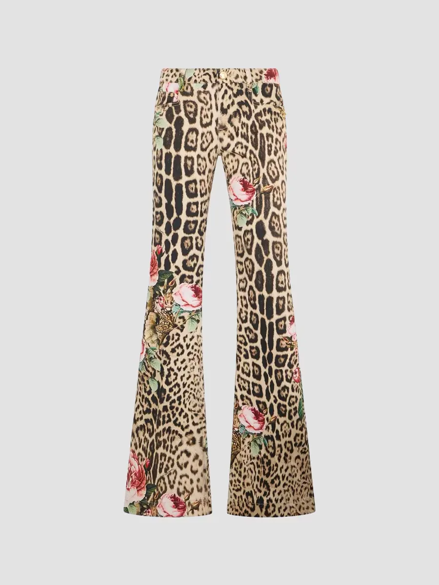 Floral Cheetah Flare Trousers by Roberto Cavalli
