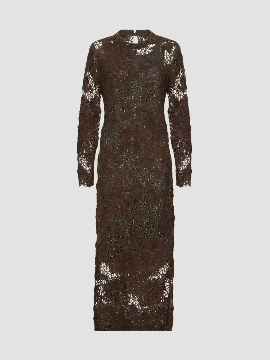 Whispering Bloom Embroidery Knit Dress by Brunello Cucinelli