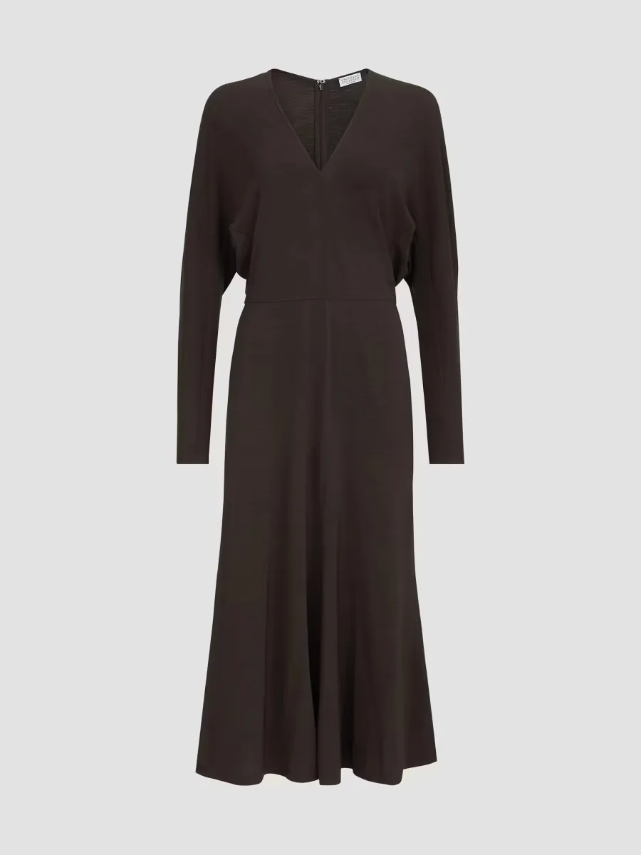 Techno Wool Jersey Dress with Monili by Brunello Cucinelli