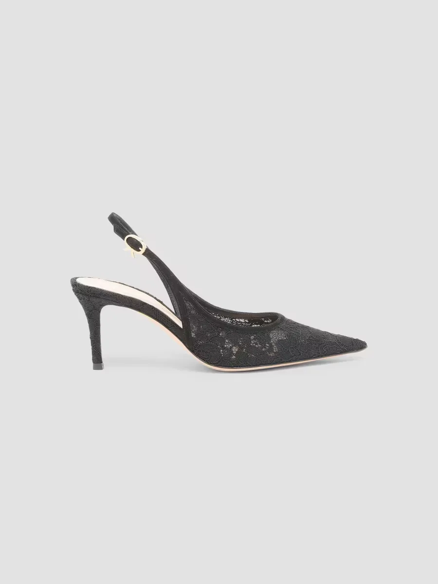 Lyon 70MM Lace & Suede Slingback Pumps