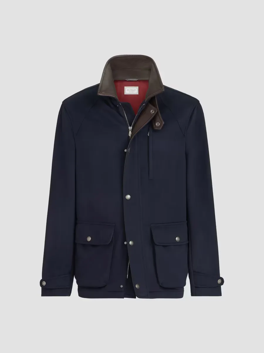 Virgin Wool Cloth Field Jacket with Nappa Leather Inserts by Brunello Cucinelli
