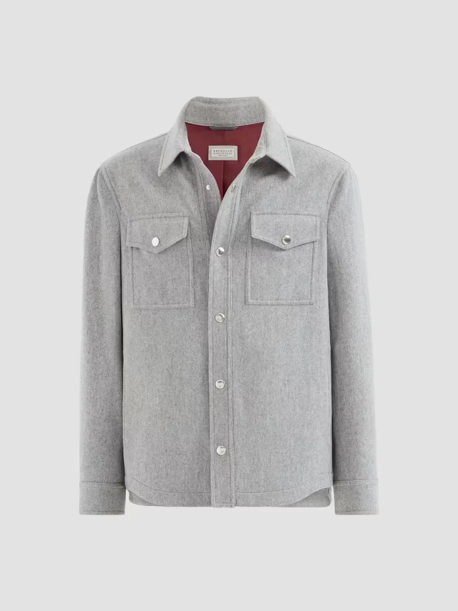Lightweight Water-Resistant Cashmere Shirt-Style Outerwear Jacket by Brunello Cucinelli