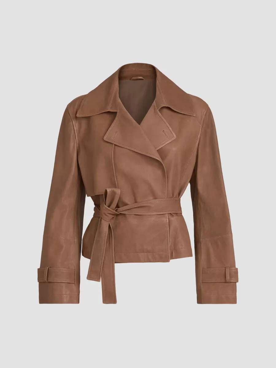 Vintage Nappa Leather Cropped Trench with Monili
