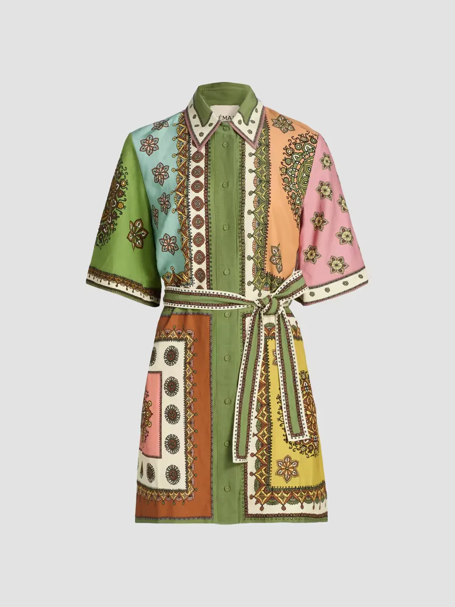 Contina Printed Tie-Waist Minidress by ALMAIS