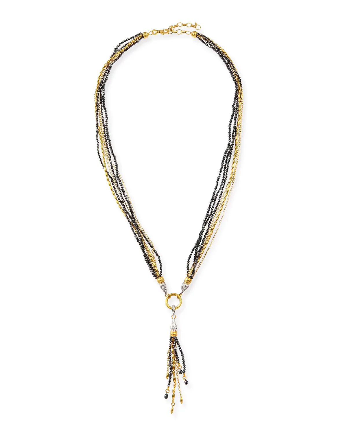 Sultan Collection Black Diamond Beaded Necklace with Tassel by Gurhan