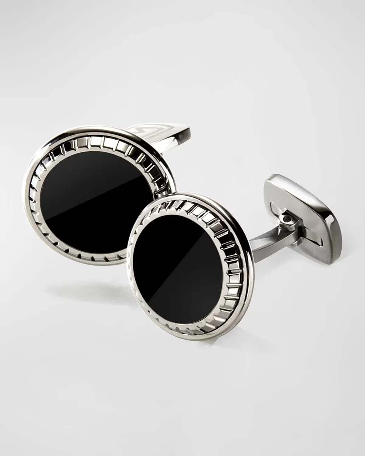 Black Enamel Round Cufflinks by M Clip