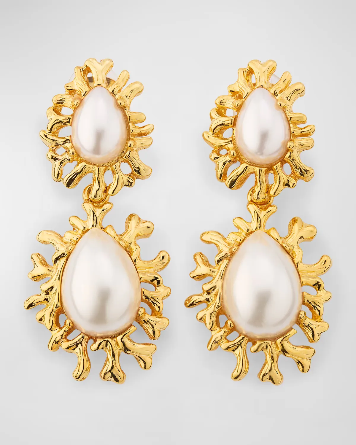 Sea Branch Drop Clip Earrings with Cabochon Centers by Kenneth Jay Lane