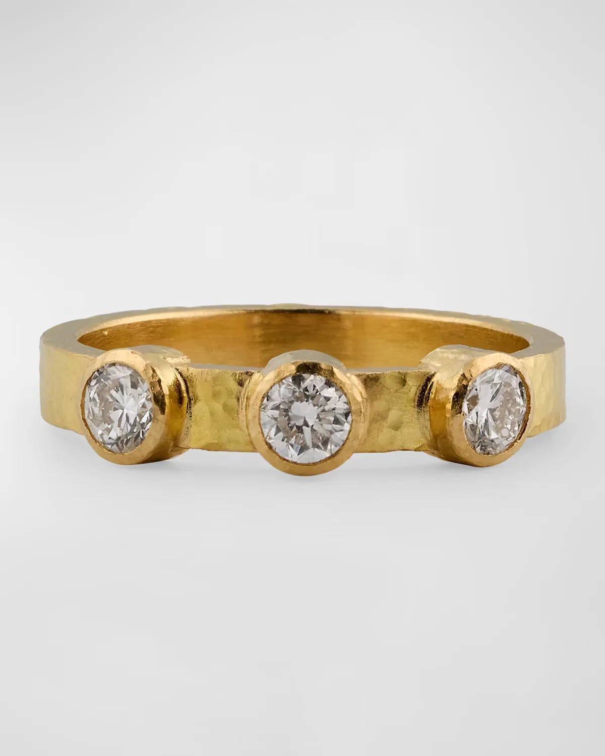 19K Yellow Gold 3 Diamond Flat Ribbon Stack Ring by Elizabeth Locke