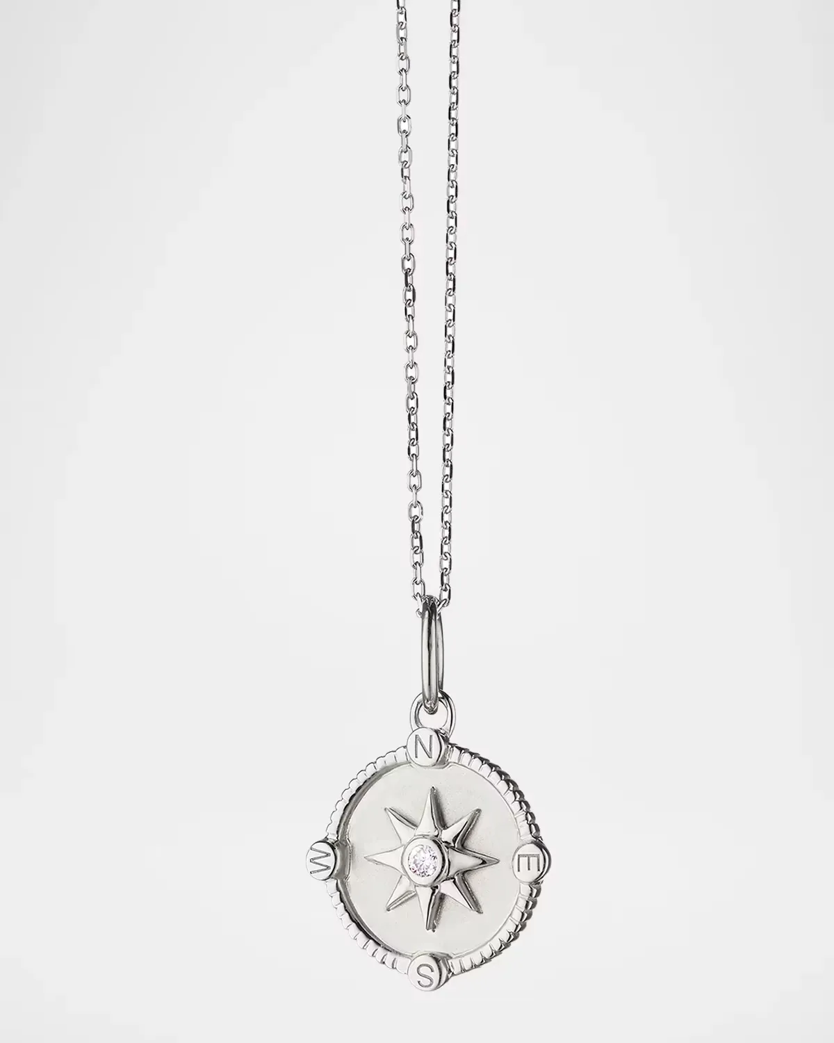 Sterling Silver Mini Adventure Compass Necklace with White Sapphire by Monica Rich Kosann