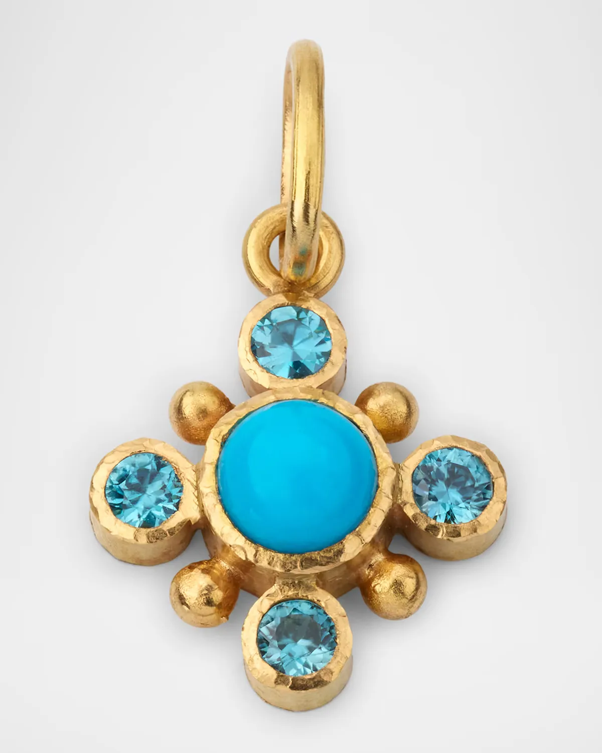 19K Small Round Sleeping Beauty Turquoise and Blue Zircon Pendant by Elizabeth Locke