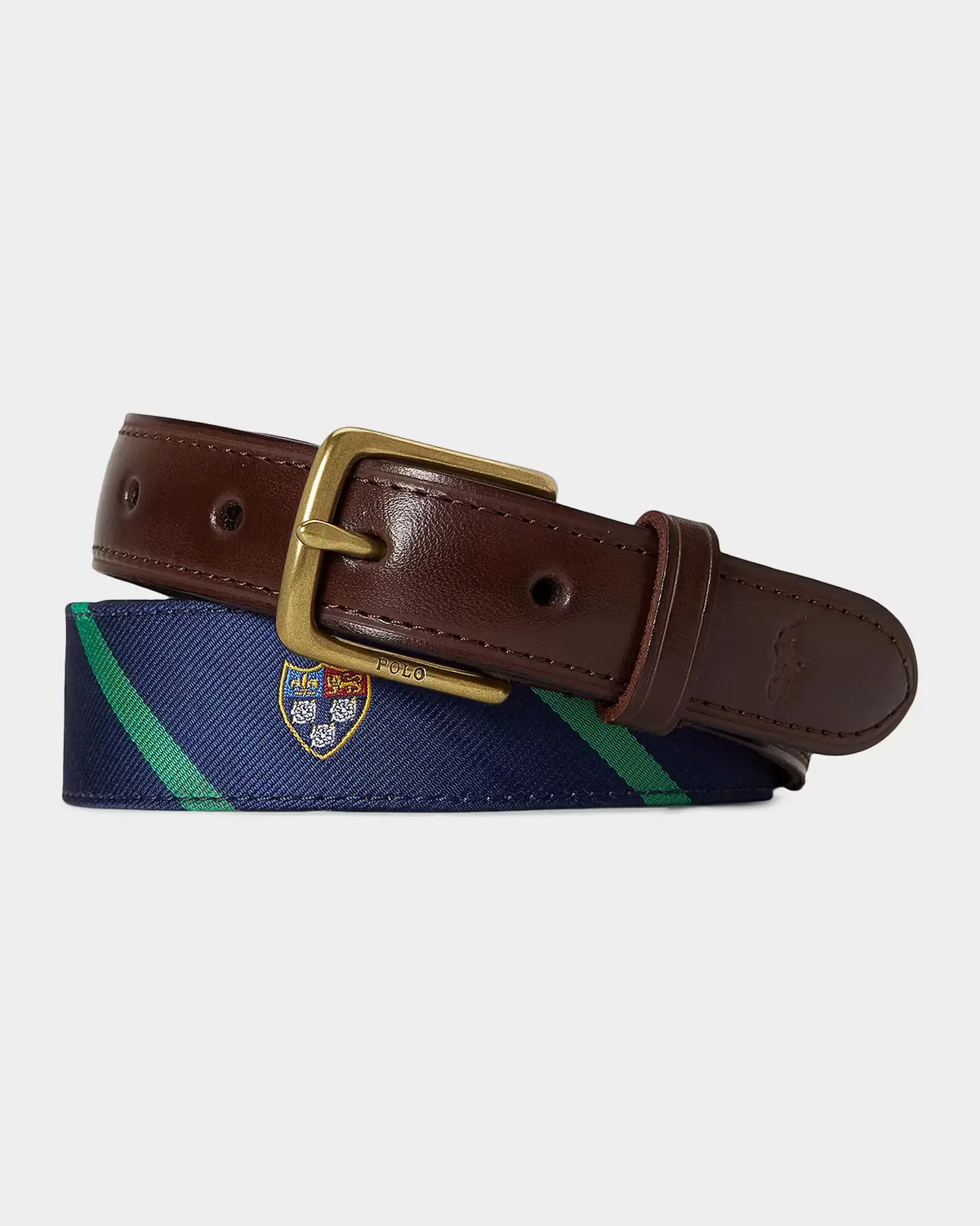 Leather-Trimmed Silk Jacquard Belt by Polo Ralph Lauren