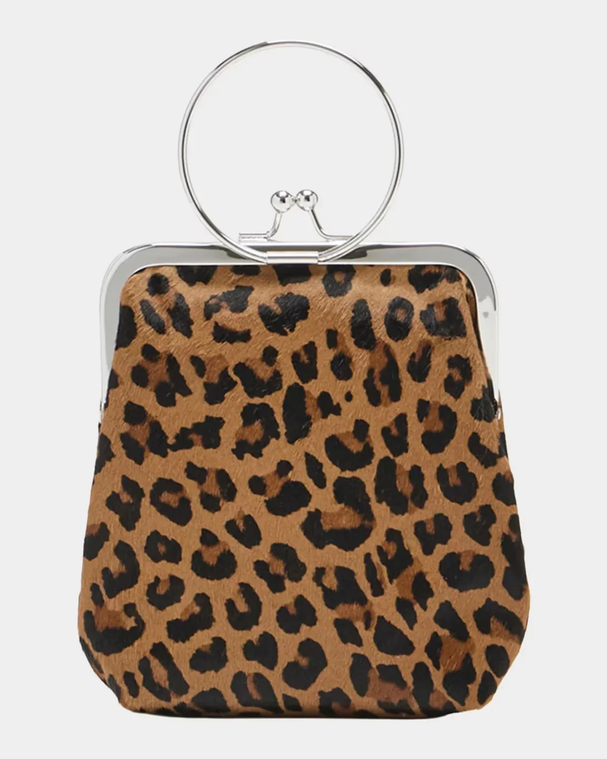 Small Metal Ring Leopard Calf Hair Top-Handle Bag by Plan C