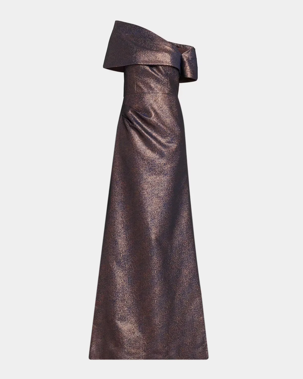 Off-Shoulder Metallic Jacquard Gown by Teri Jon