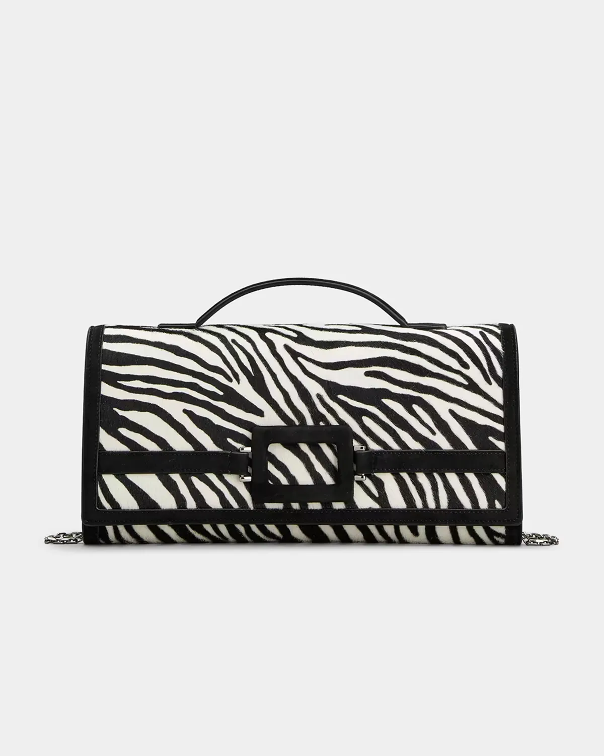 Belle Vivier Zebra-Print Calf Hair Clutch Bag