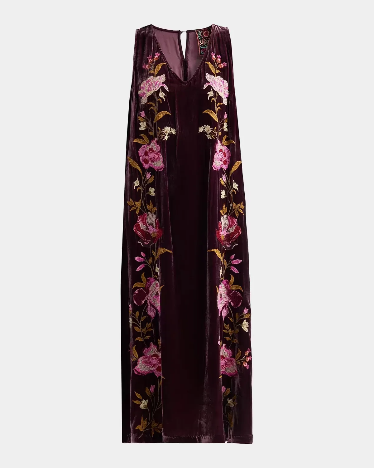 Floral-Embroidered Velvet Swing Midi Dress by Johnny Was