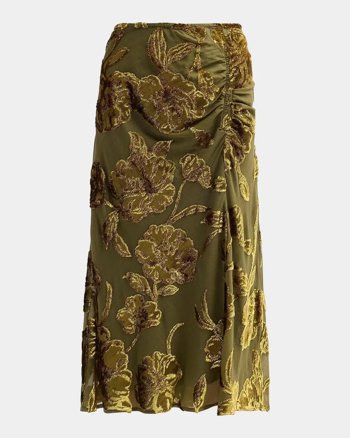 Endora Ruched Floral Velvet Midi Skirt by Johnny Was