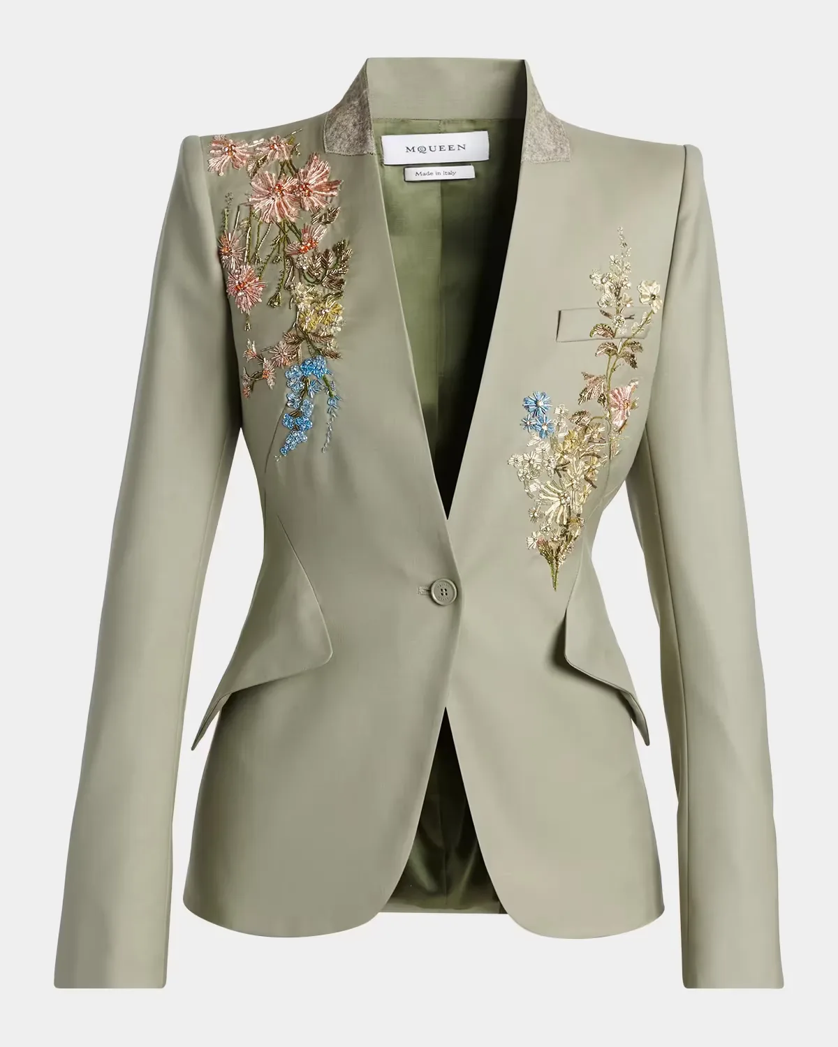 Floral Beaded Single-Breasted Slim Jacket by McQueen