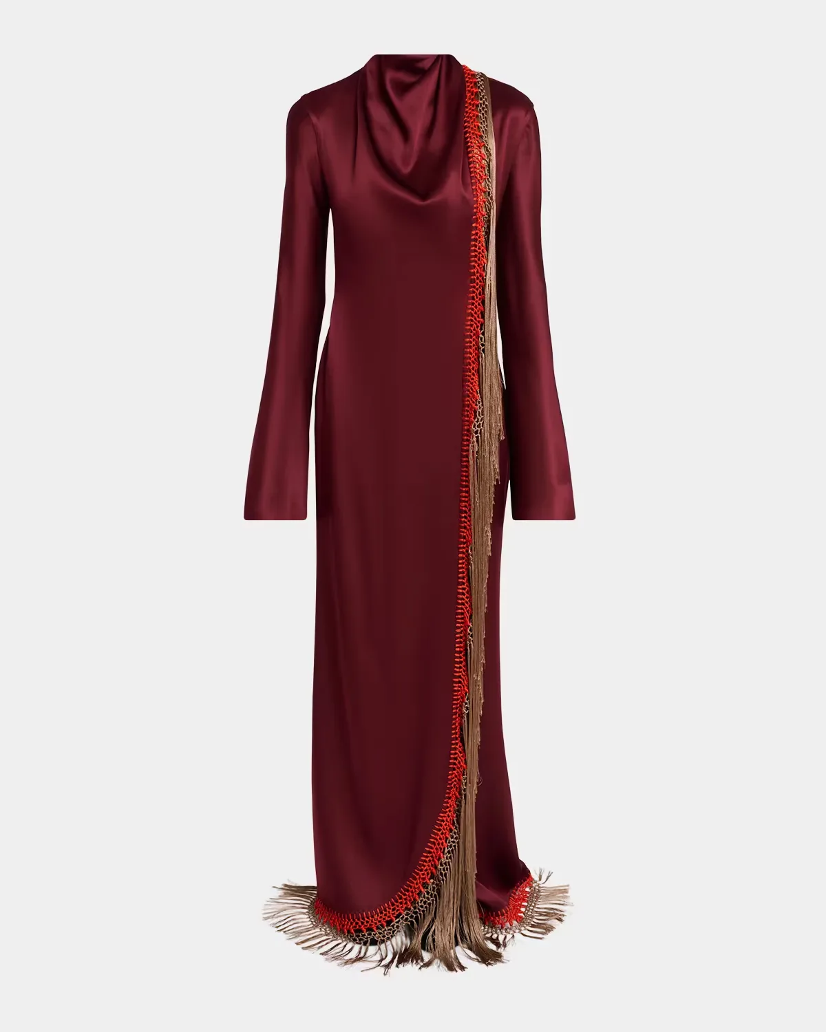Anne Macrame Fringed Silk Long-Sleeve Maxi Dress by Gabriela Hearst