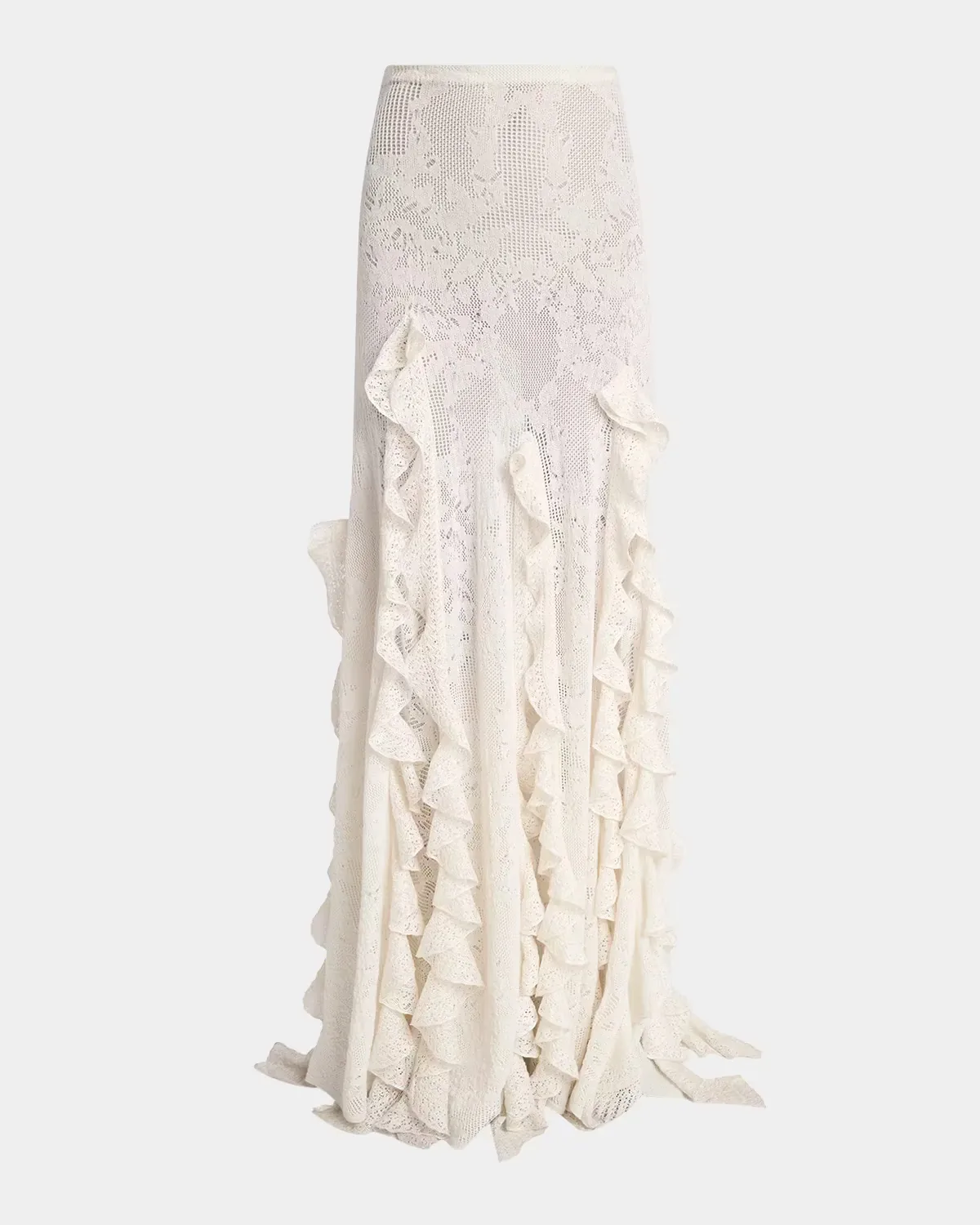 Garnet Silk-Wool Lace Knit Ruffled Maxi Skirt by Gabriela Hearst
