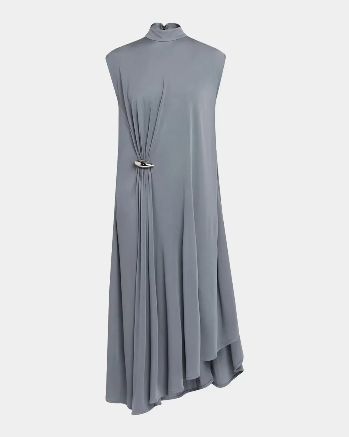Jersey Crepe Brooch Asymmetric Midi Dress