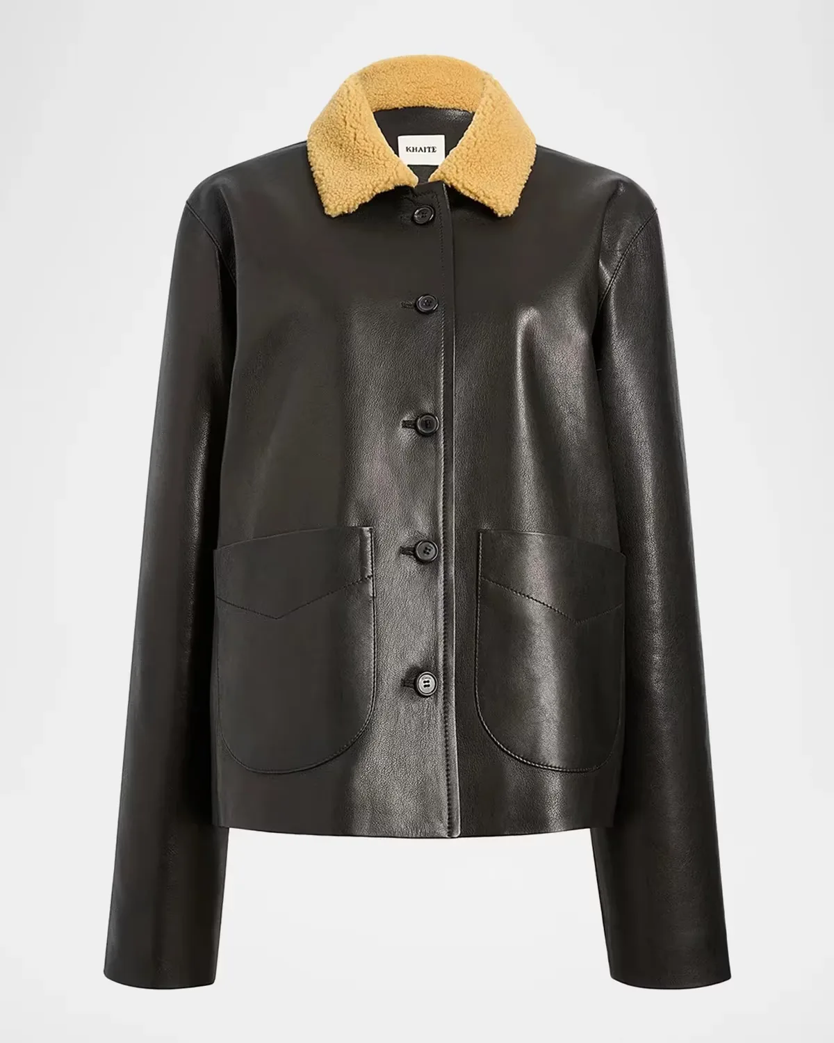 Wilson Lamb Shearling Collar & Leather Barn Jacket by Khaite