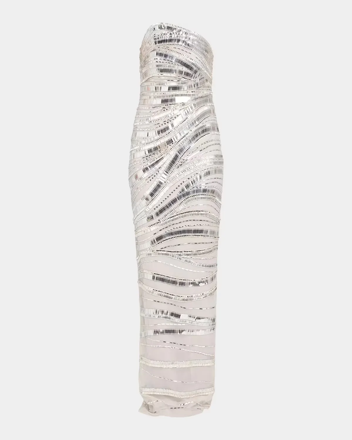 Wave Beaded Tulle Strapless Column Gown by Pamella Roland