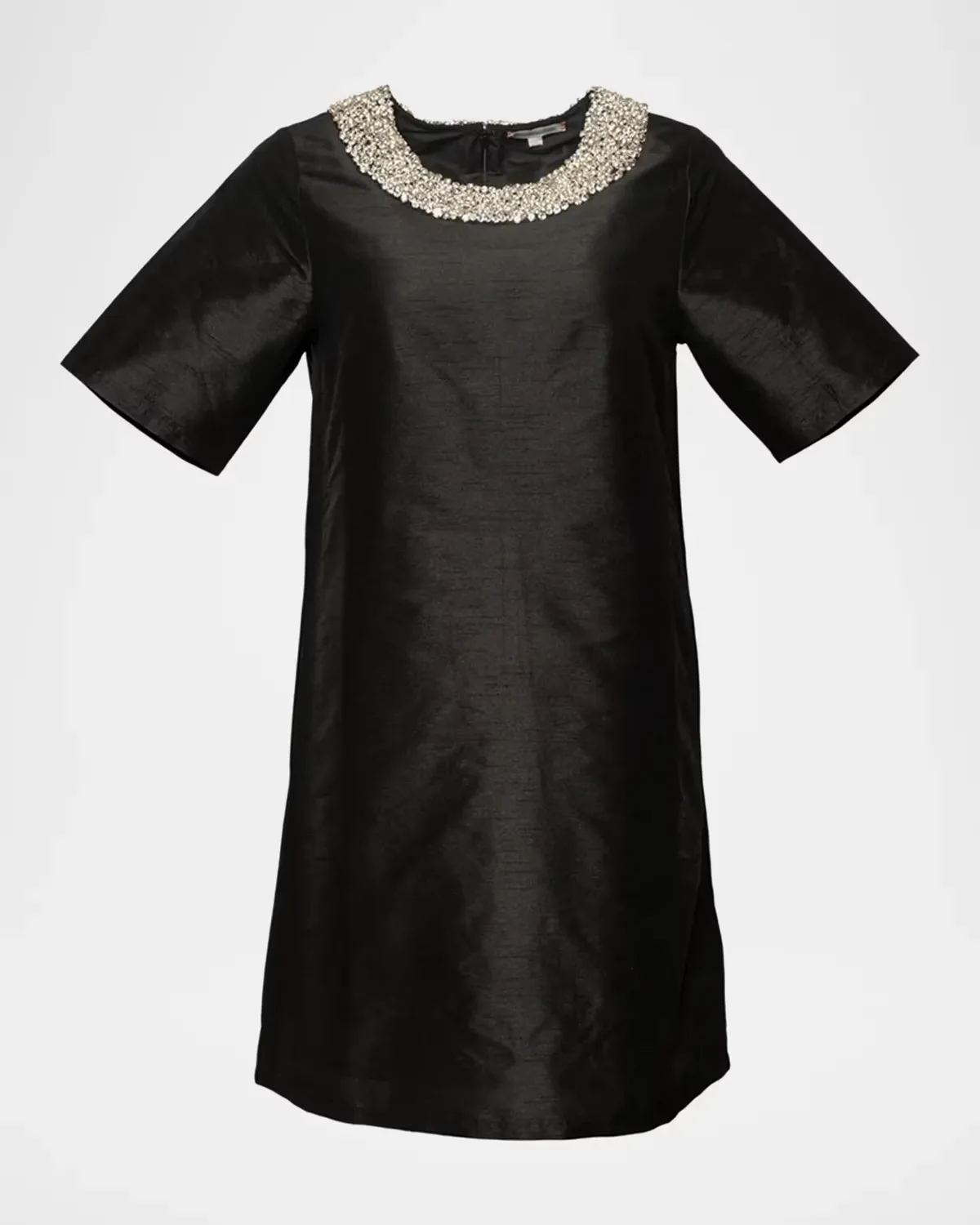 Tabby Rhinestone-Trim Satin Mini Shift Dress by Frances Valentine