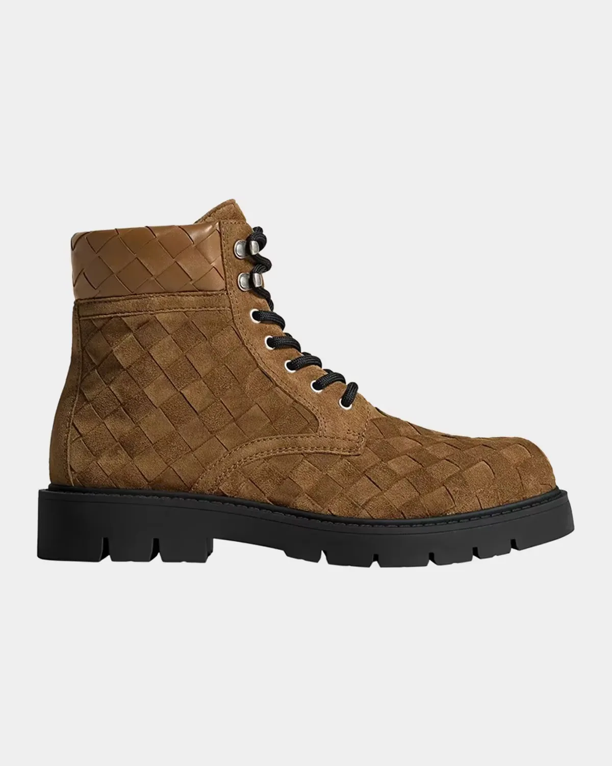 Haddock Intrecciato Suede Lace-Up Boots by Bottega Veneta