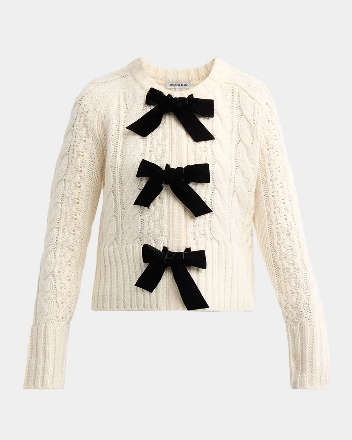 Christina Cable-Knit Bow Cardigan by Veronica Beard