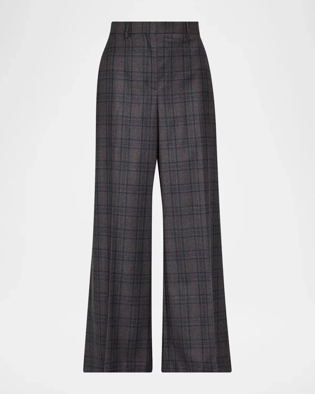 High-Rise Plaid Wool Wide-Leg Trousers by Theory