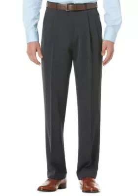 Classic-Fit Pleated Non-Iron Micro Melange Pants by Perry Ellis