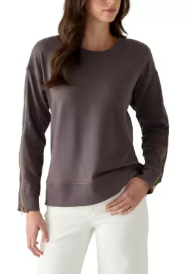 Long Zippered Sleeve Crew Neck Sweater by Muse Republic Clothing
