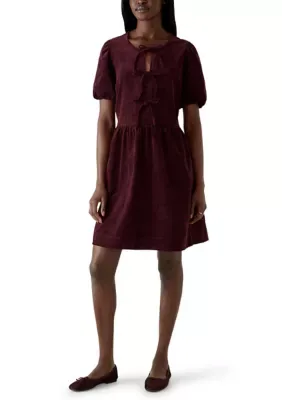 Corduroy Bow Short Sleeve Dress by Robbie Bee