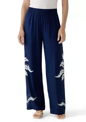 Woven Pull on Palm Pants by Caribbean Joe