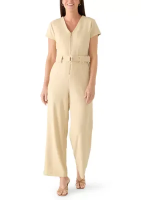 Short Sleeve V-Neck Zip-Up Jumpsuit with Belt by Nanette Lepore